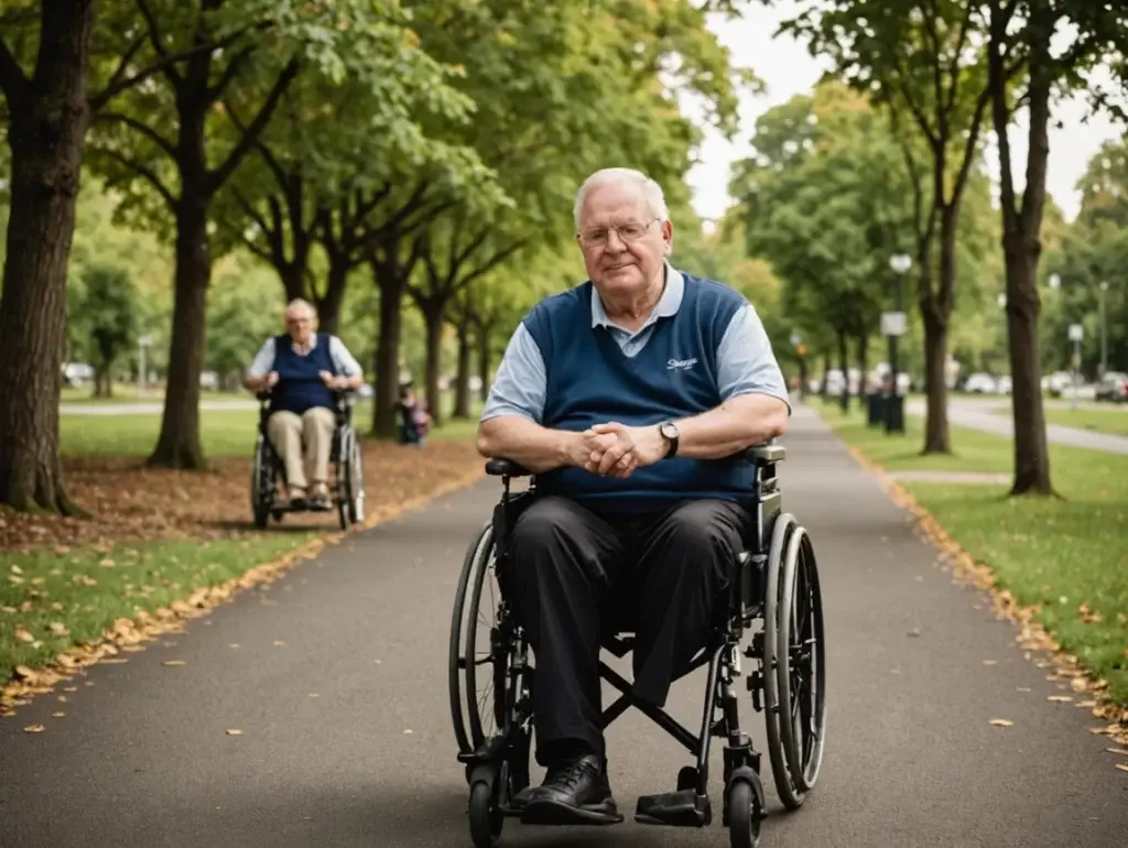 Two men in wheelchairs enjoying a park, highlighting NDIS disability support services and community participation in Perth.
