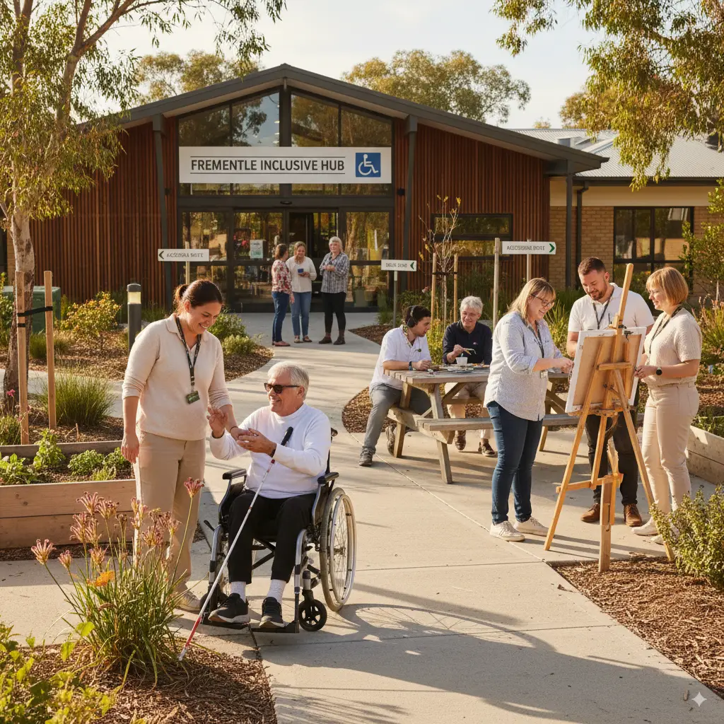 People engaging in activities outside an NDIS accommodation in Perth, highlighting supported independent living and community participation.