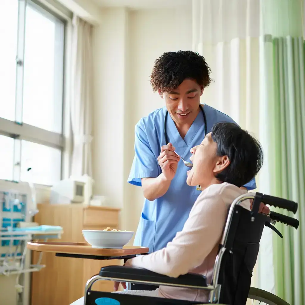 Support worker assisting a client in a wheelchair, highlighting NDIS disability support services in Perth.