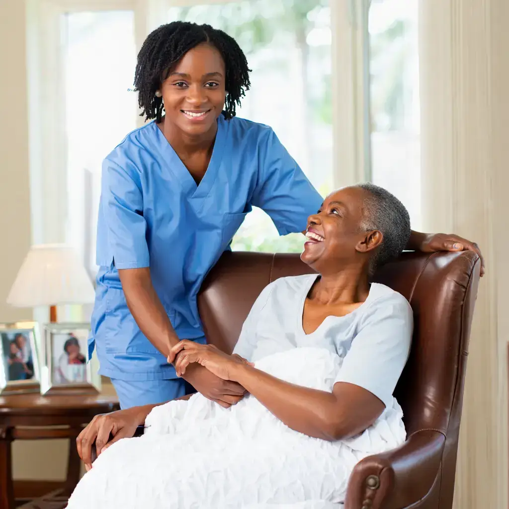 Support worker assisting a woman in NDIS accommodation, highlighting disability support services in Perth, WA.