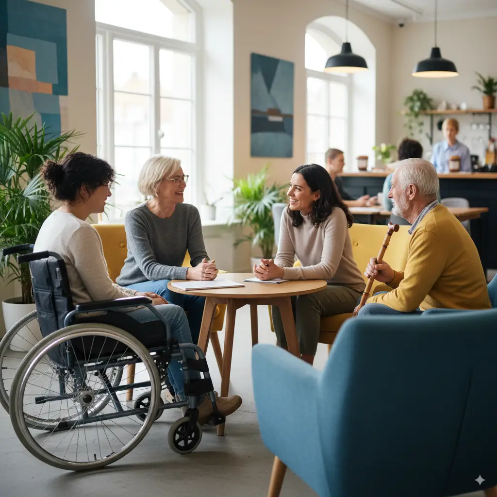 Group discussion on NDIS disability support services in Perth, focusing on community participation and supported independent living.