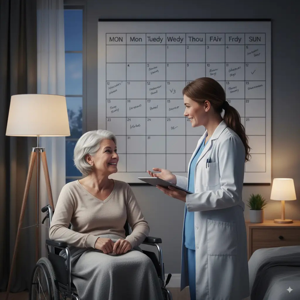 Support worker assisting a woman in a wheelchair, highlighting NDIS disability support services in Perth.