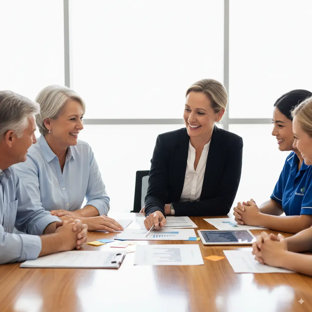 Group discussing NDIS disability support services, focusing on accommodation and community participation in Perth.