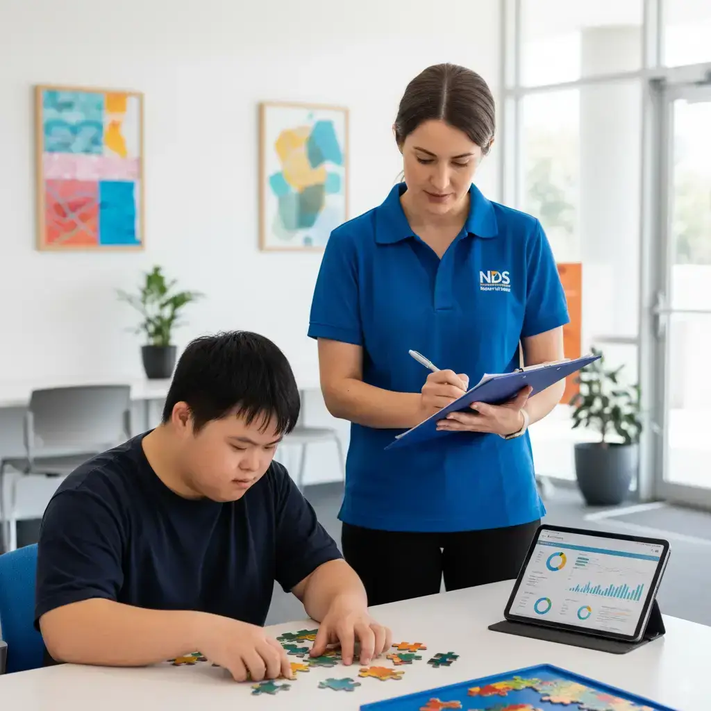 Support worker assisting a participant with activities, highlighting NDIS disability support services in Perth.