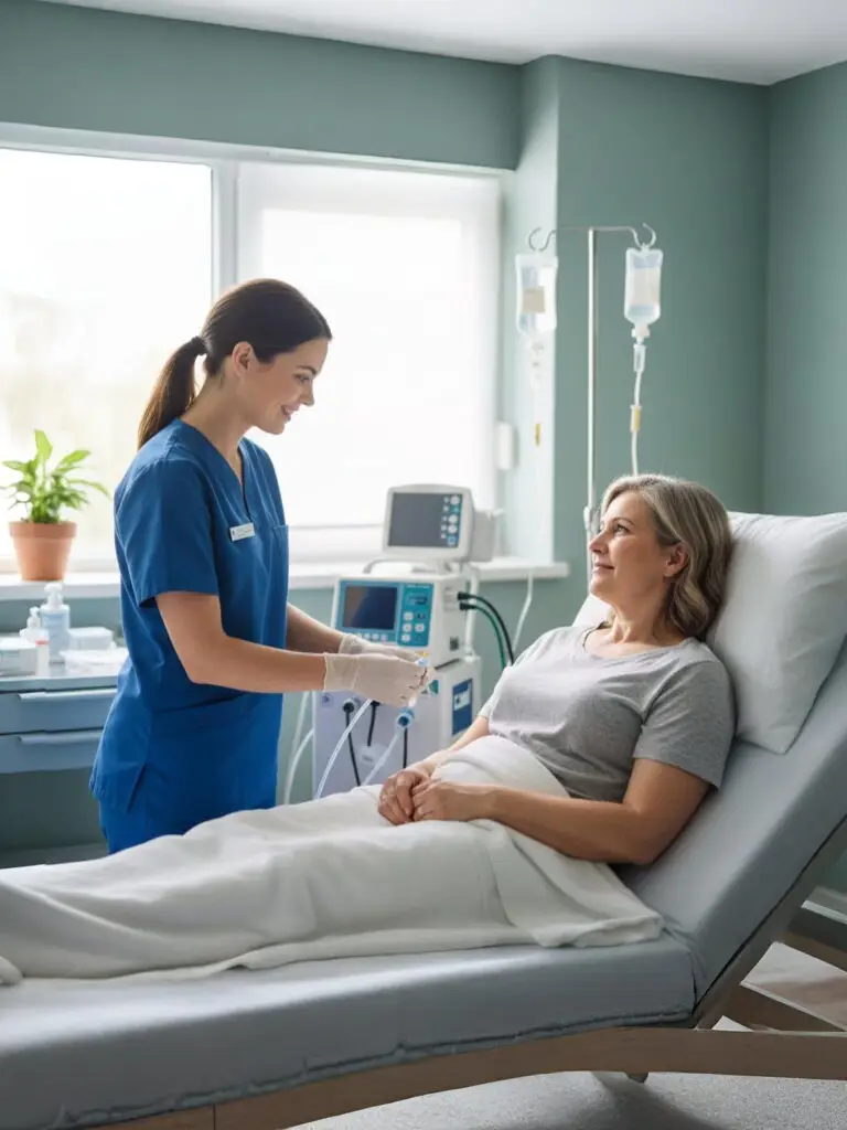 A caregiver provides support to a patient in a medical setting, highlighting NDIS disability support services in Perth.